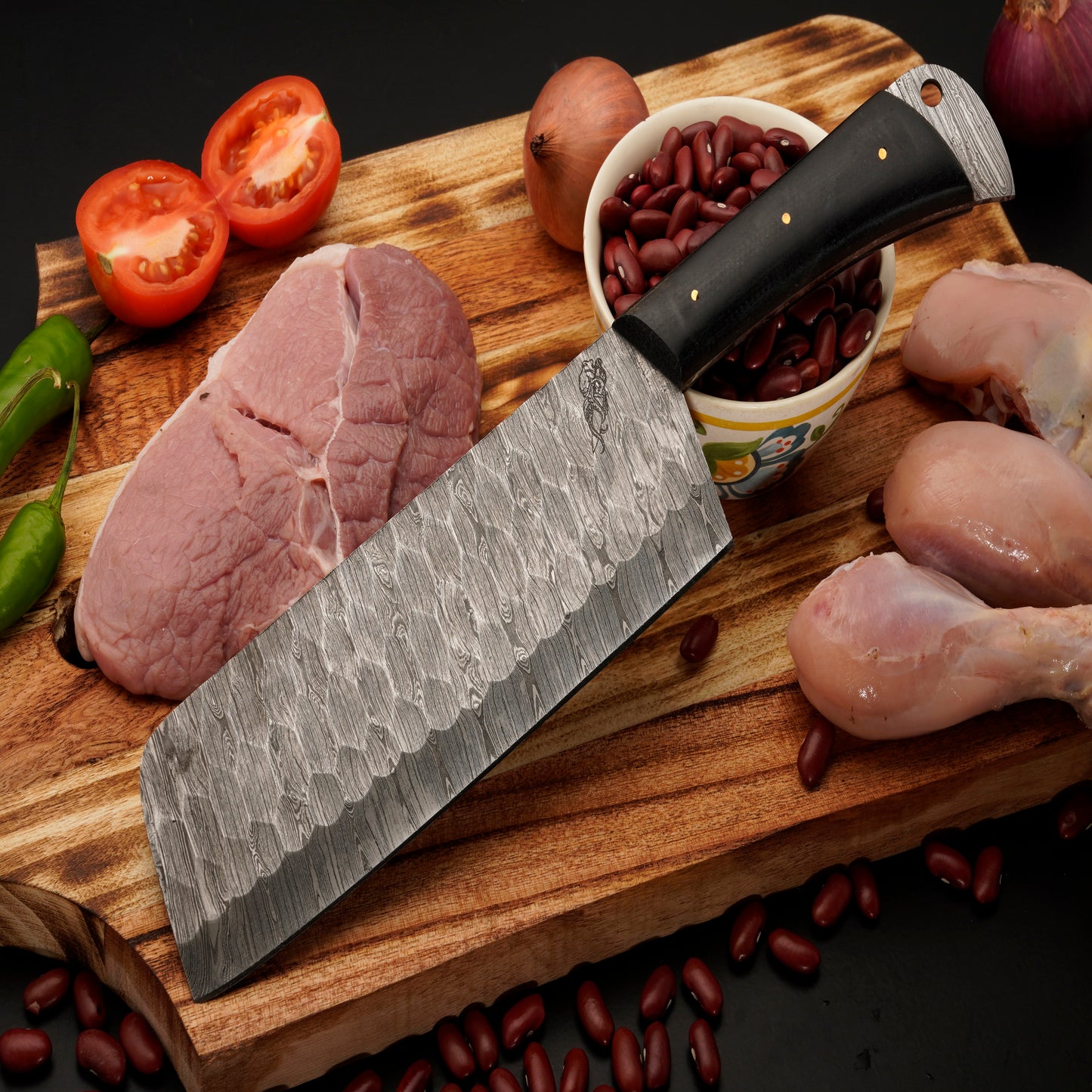 Puma Damascus 5 Piece Chef Knife Set & Leather Roll - Micarta Handle