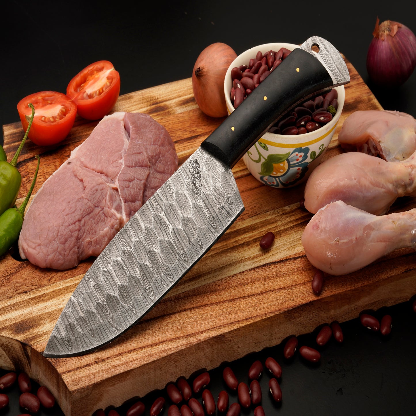 Puma Damascus 5 Piece Chef Knife Set & Leather Roll - Micarta Handle