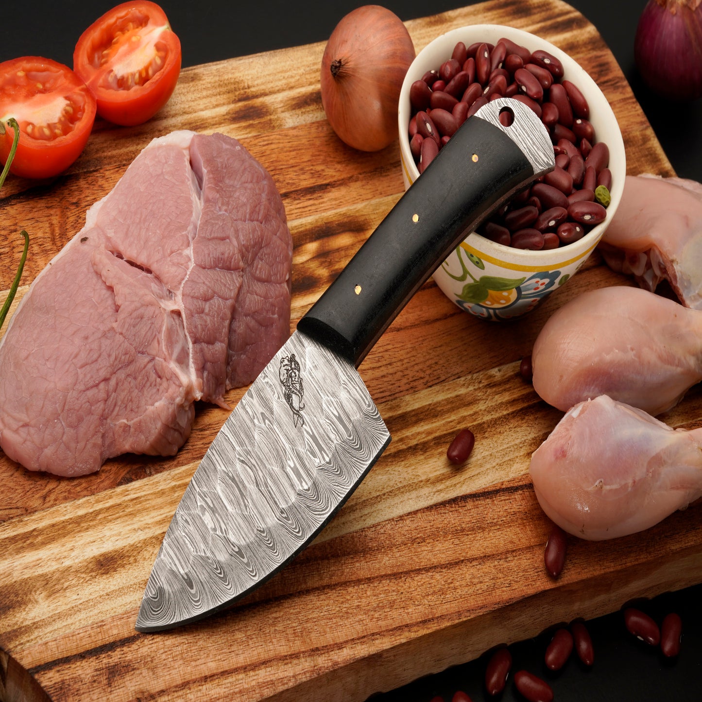 Puma Damascus 5 Piece Chef Knife Set & Leather Roll - Micarta Handle
