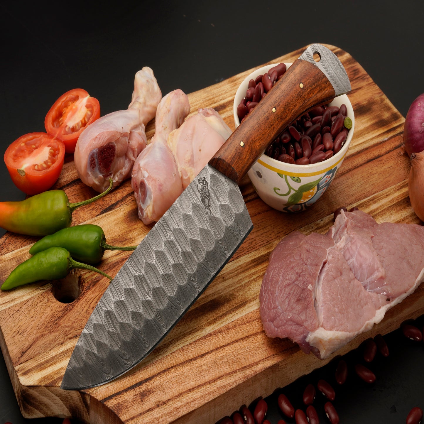 Panama Damascus 5 Piece Chef Knife Set & Leather Roll