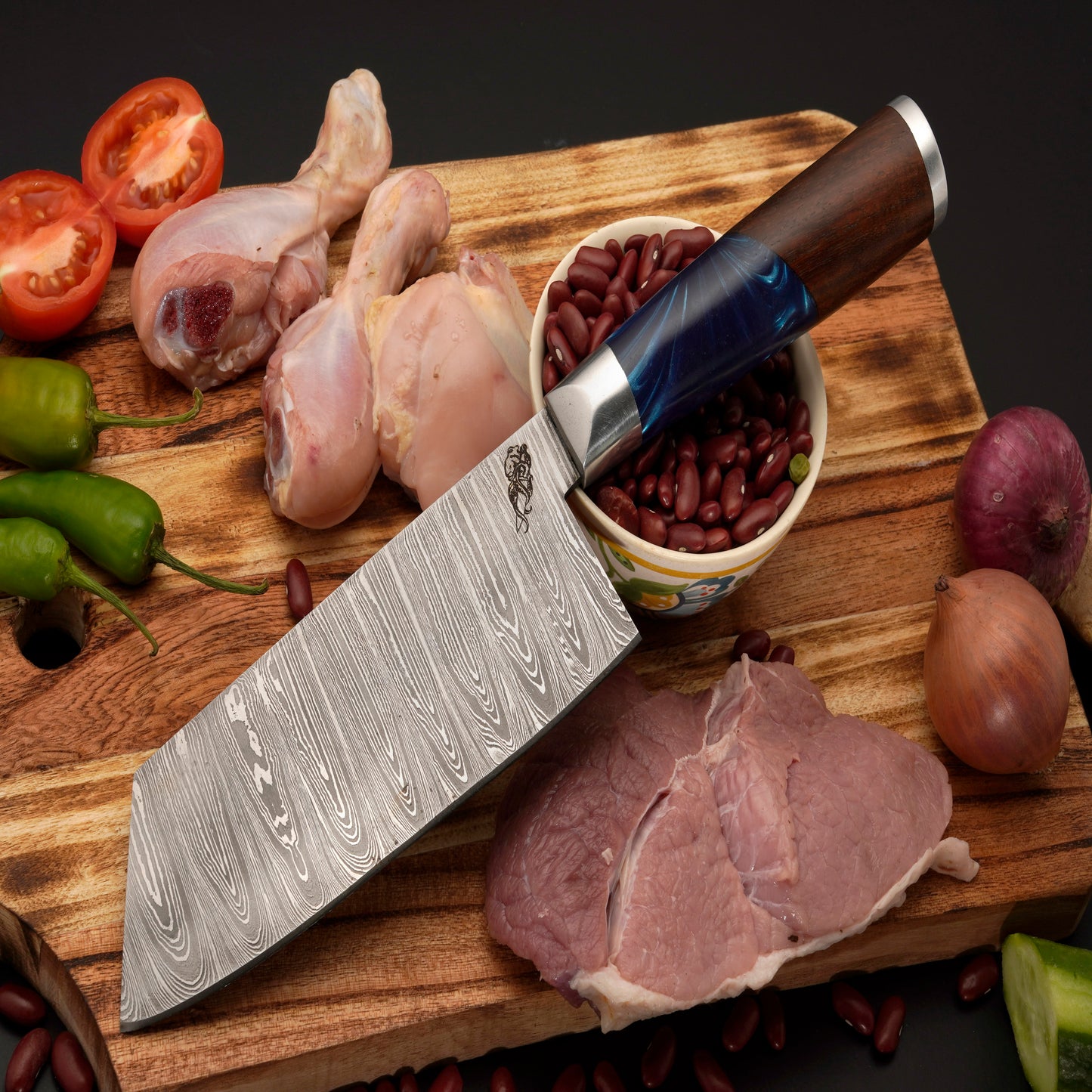 The Paria 6 Piece Damascus Chef Knife Set & Leather Roll