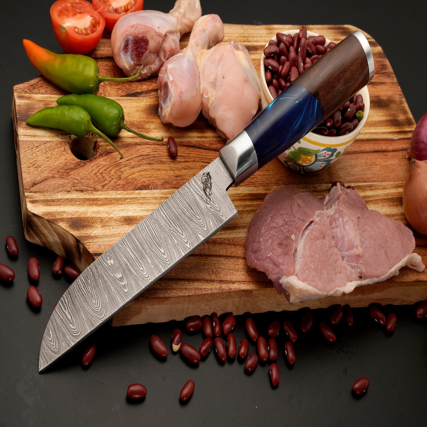 The Paria 6 Piece Damascus Chef Knife Set & Leather Roll
