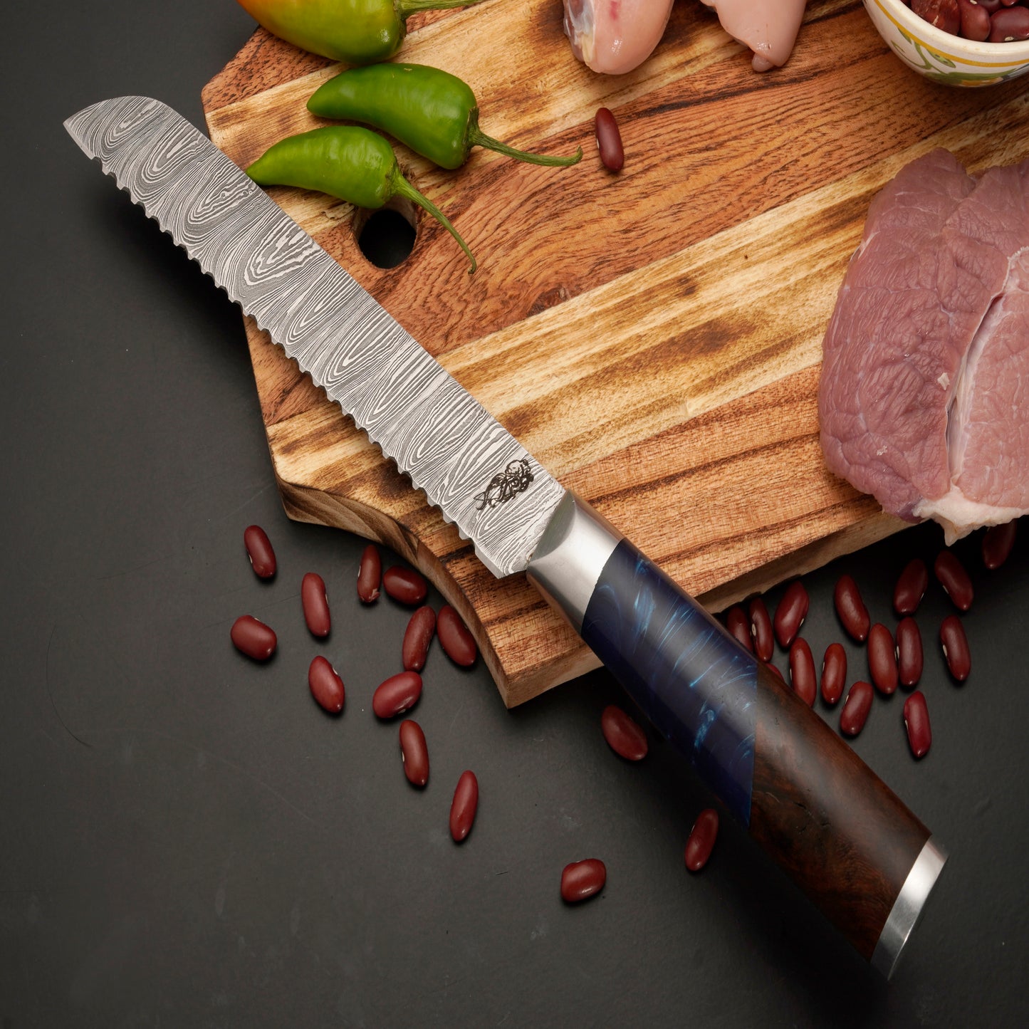 The Paria 6 Piece Damascus Chef Knife Set & Leather Roll