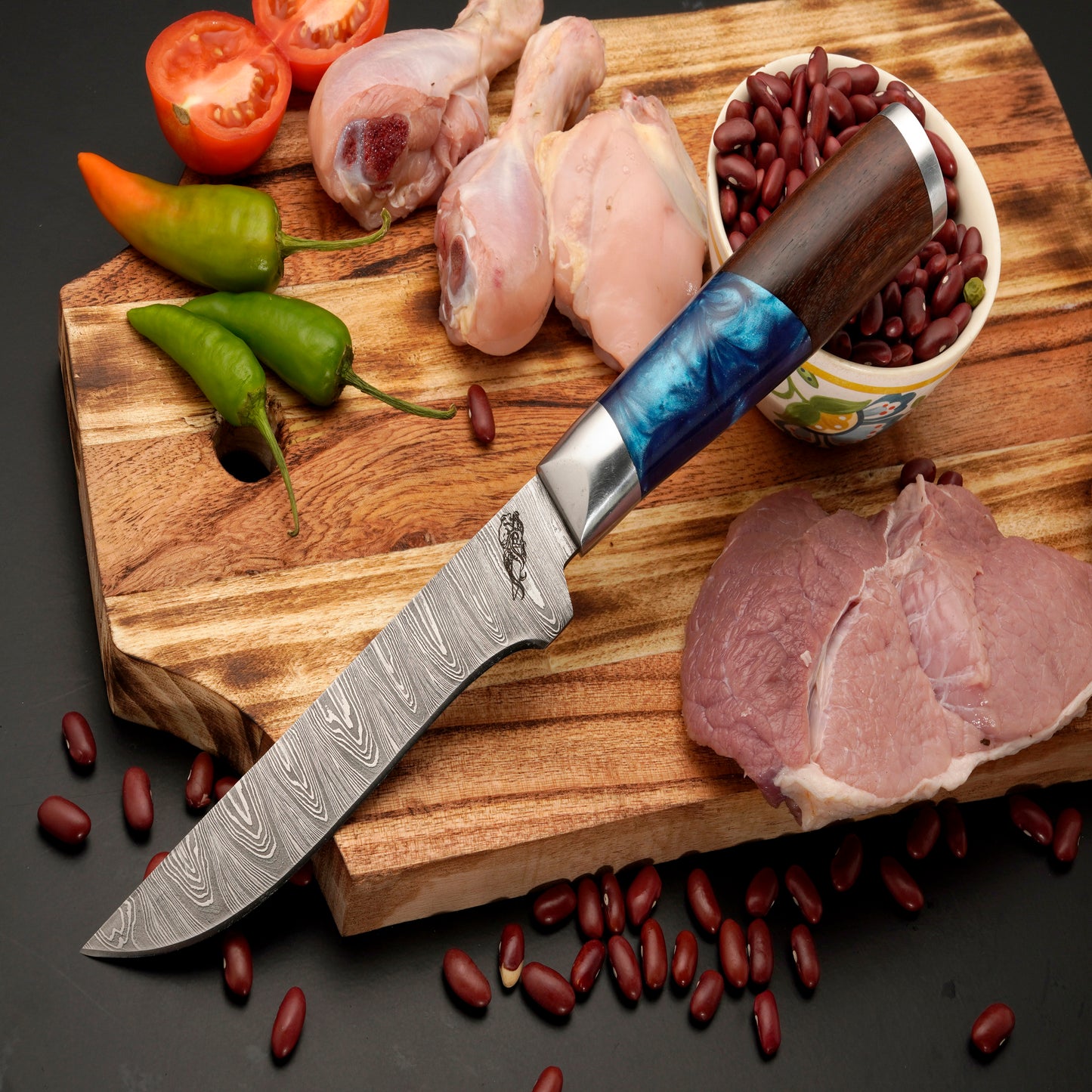 The Paria 6 Piece Damascus Chef Knife Set & Leather Roll
