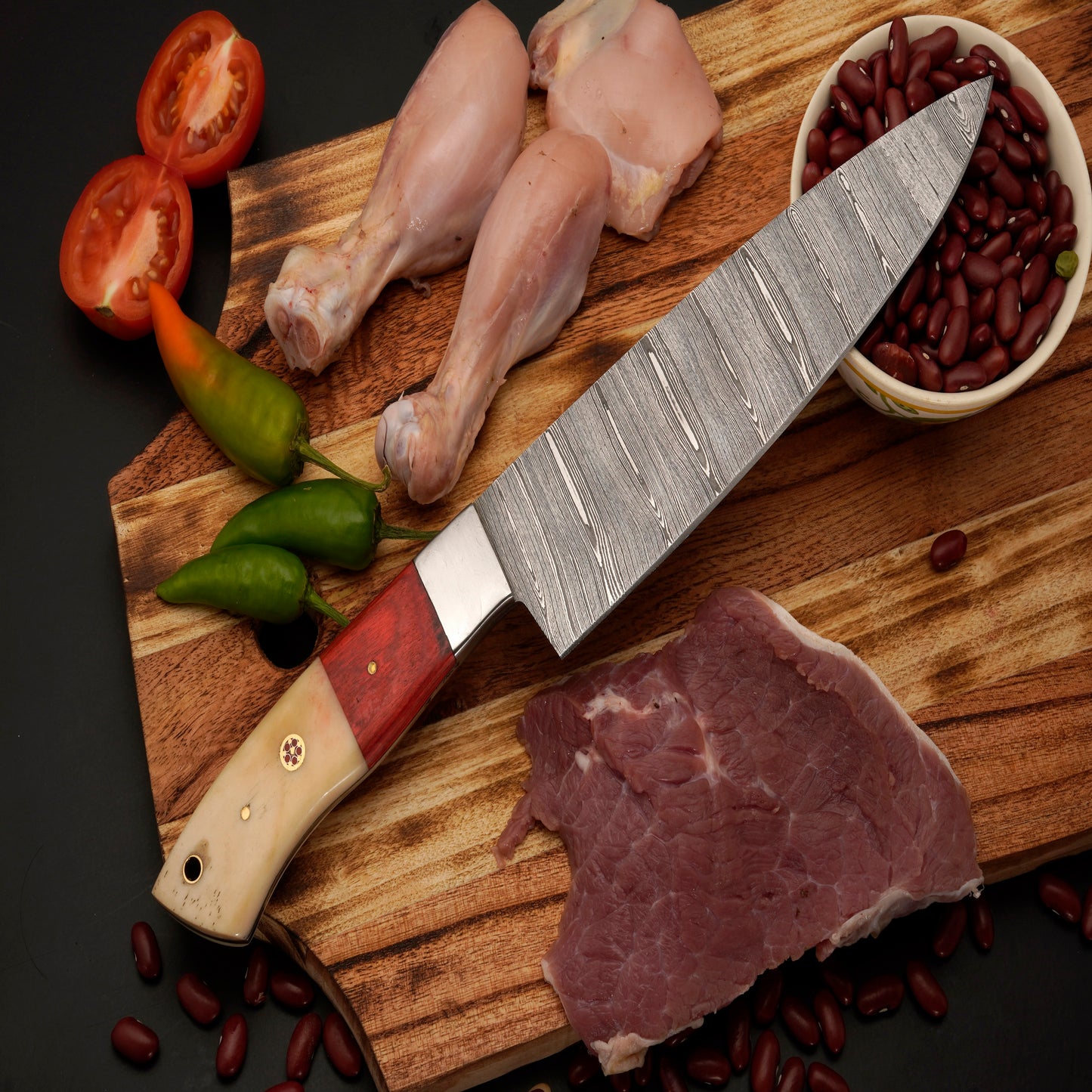 The Gemma 5 Piece Damascus Chef Knife Set & Leather Roll