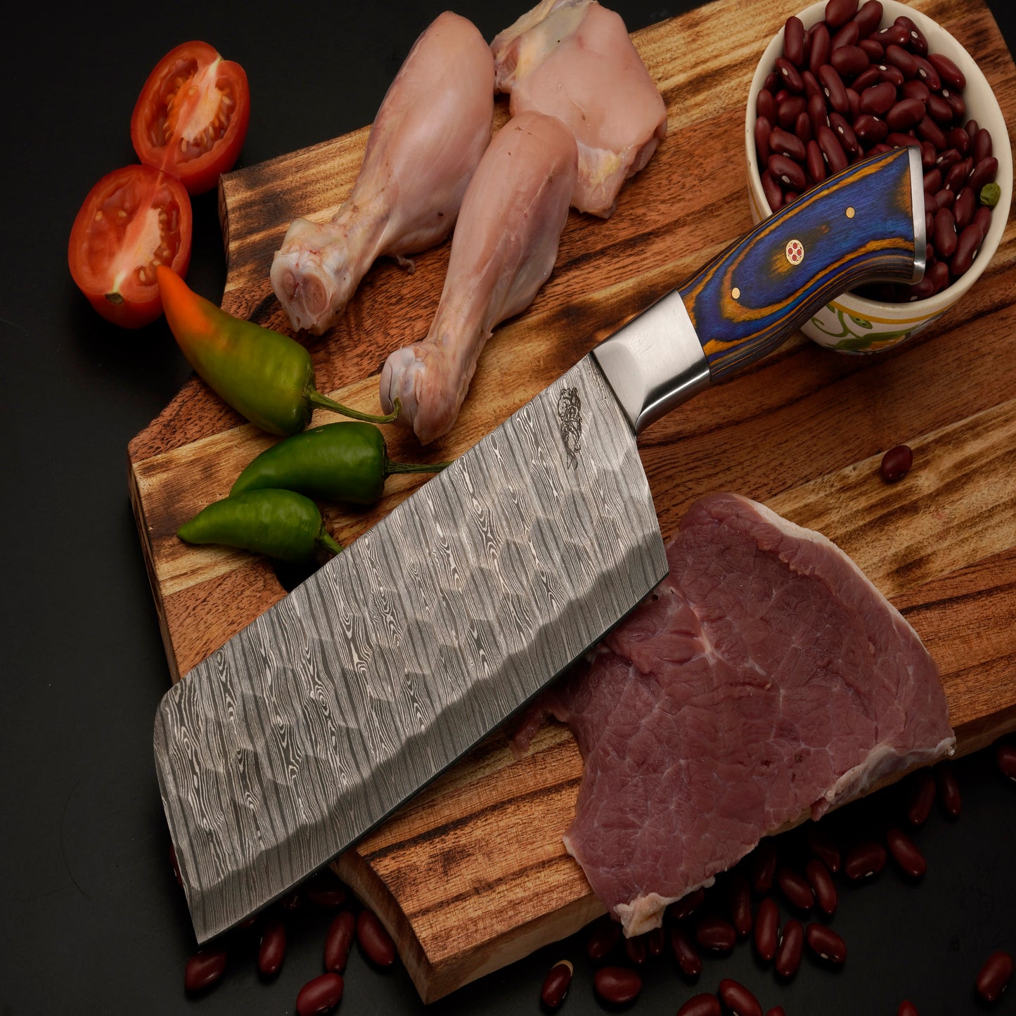The Belize 6 Piece Damascus Chef Knife Set & Leather Roll