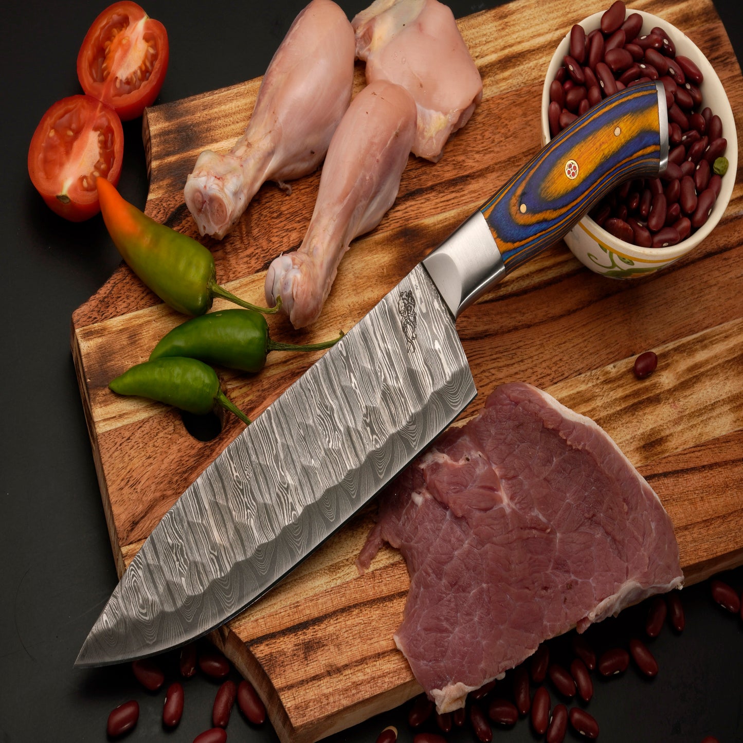 The Belize 6 Piece Damascus Chef Knife Set & Leather Roll