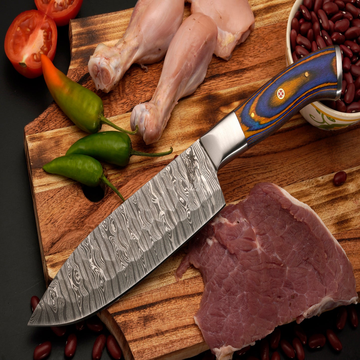 The Belize 6 Piece Damascus Chef Knife Set & Leather Roll