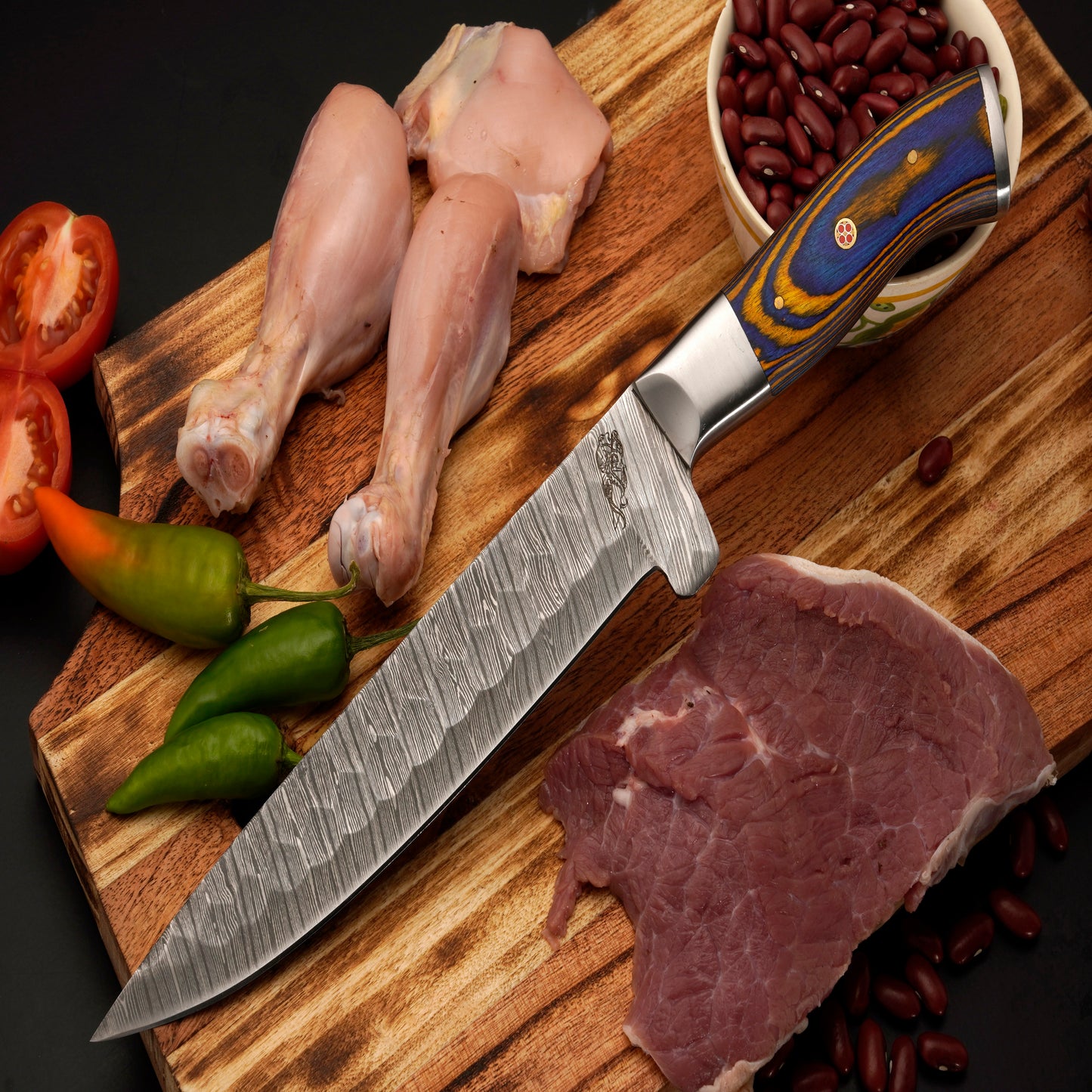 The Belize 6 Piece Damascus Chef Knife Set & Leather Roll