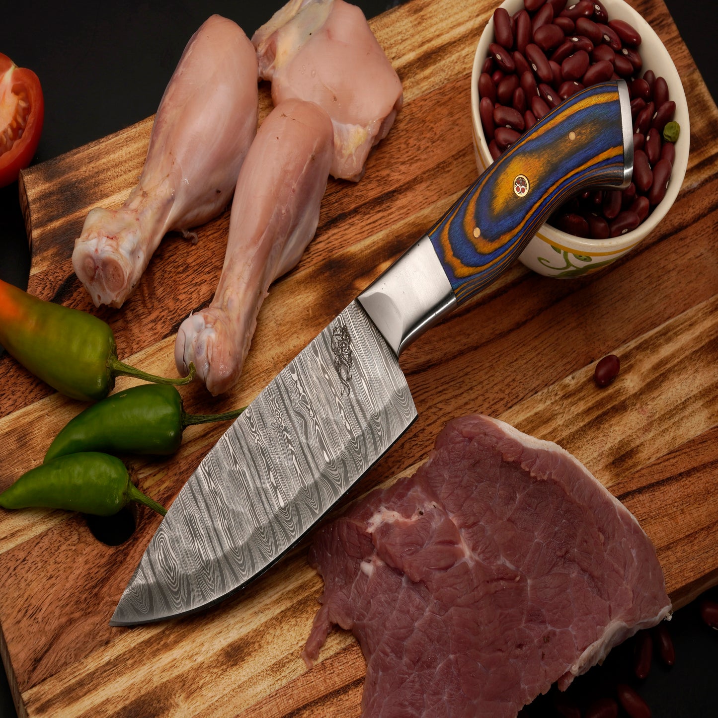 The Belize 6 Piece Damascus Chef Knife Set & Leather Roll