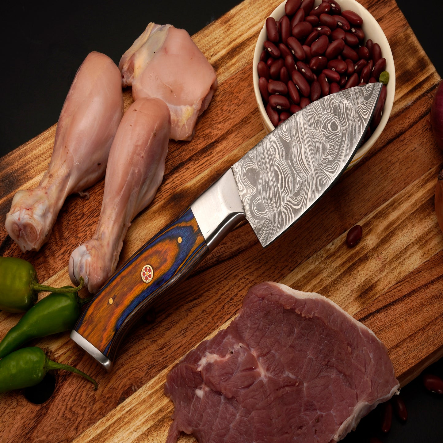 The Belize 6 Piece Damascus Chef Knife Set & Leather Roll