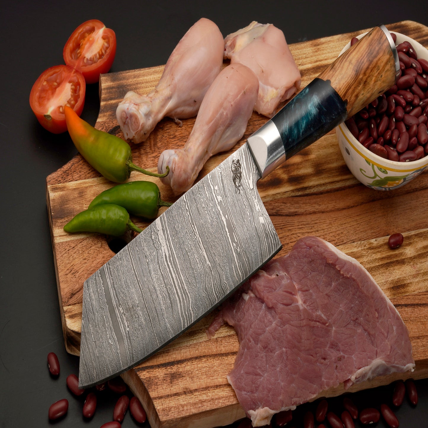 The Palla 6 Piece Damascus Chef Knife Set & Leather Roll