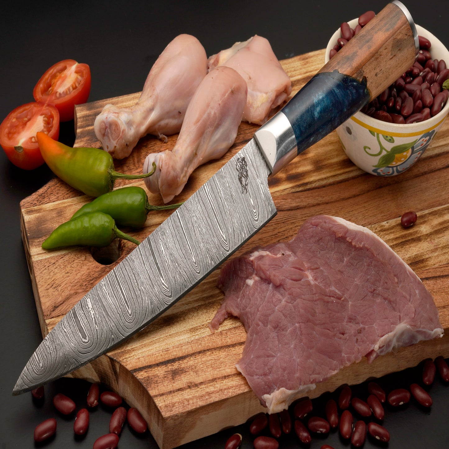 The Palla 6 Piece Damascus Chef Knife Set & Leather Roll