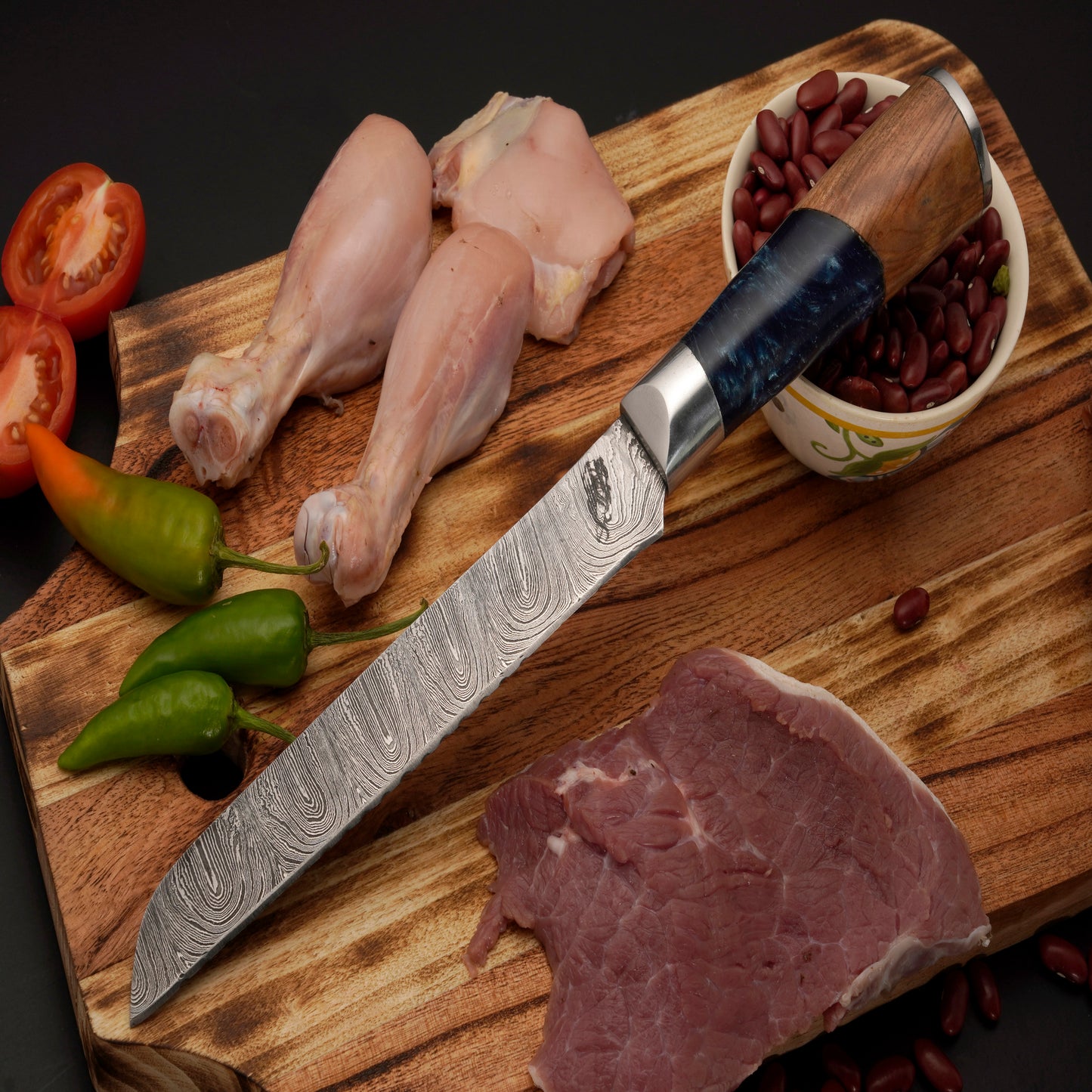 The Palla 6 Piece Damascus Chef Knife Set & Leather Roll