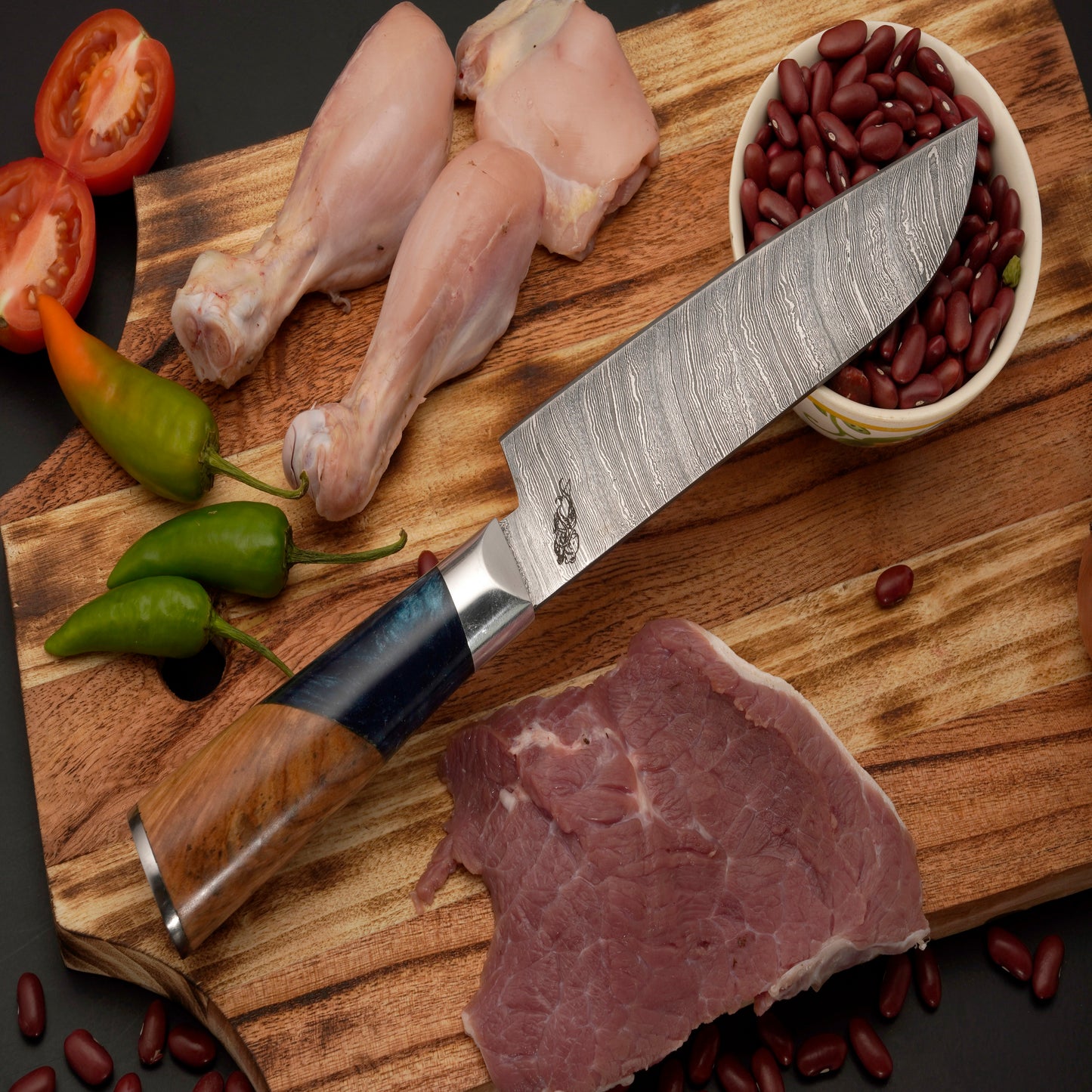 The Palla 6 Piece Damascus Chef Knife Set & Leather Roll