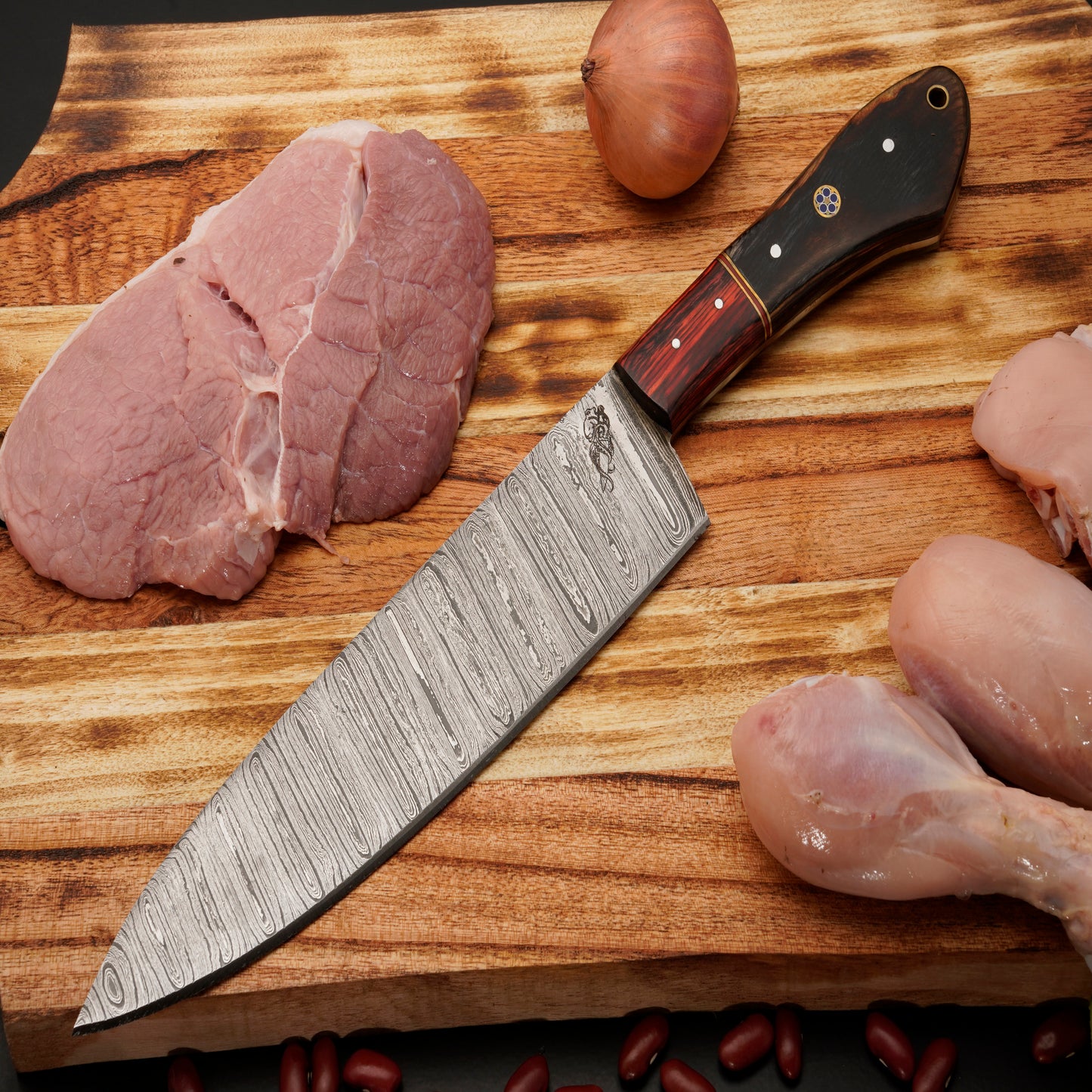 The Roma 5 Piece Damascus Chef Knife Set & Leather Roll