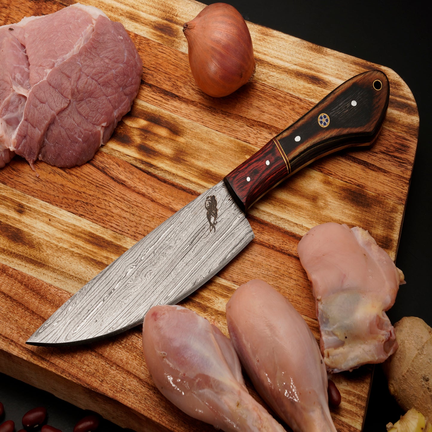 The Roma 5 Piece Damascus Chef Knife Set & Leather Roll