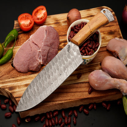 The Losefo 3 Piece Damascus Chef Knife Set & Leather Roll