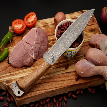 The Pippa 5 Piece Damascus Chef Knife Set & Leather Roll