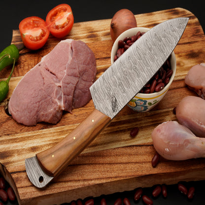 The Pippa 5 Piece Damascus Chef Knife Set & Leather Roll