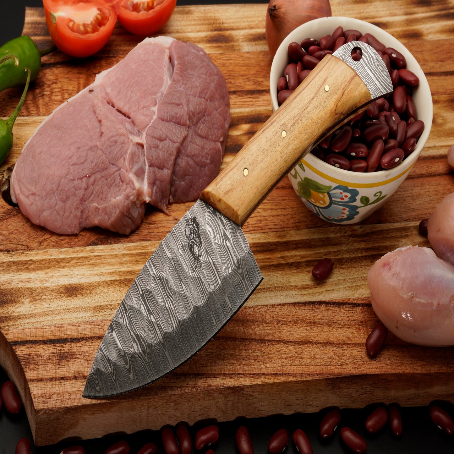 The Pippa 5 Piece Damascus Chef Knife Set & Leather Roll