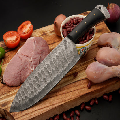 The Amosa 3 Piece Damascus Chef Knife Set & Leather Roll