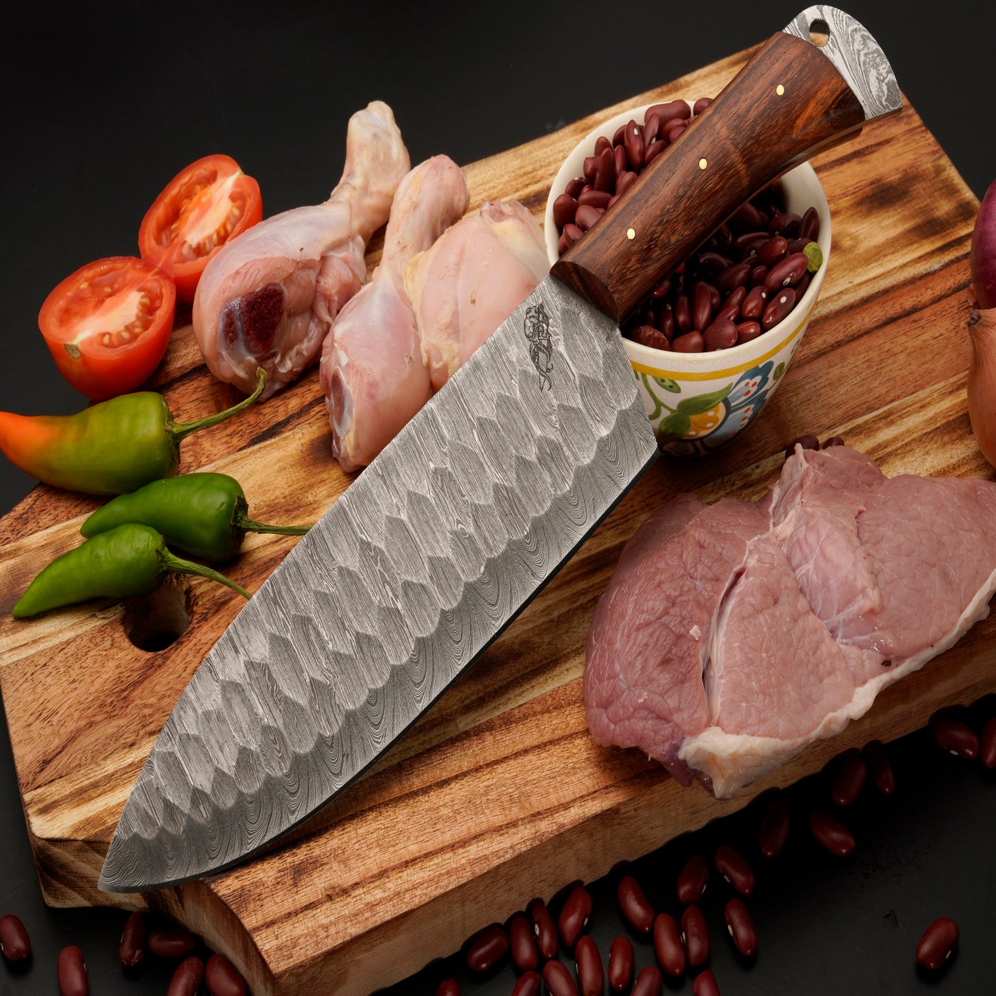 Panama Damascus 5 Piece Chef Knife Set & Leather Roll