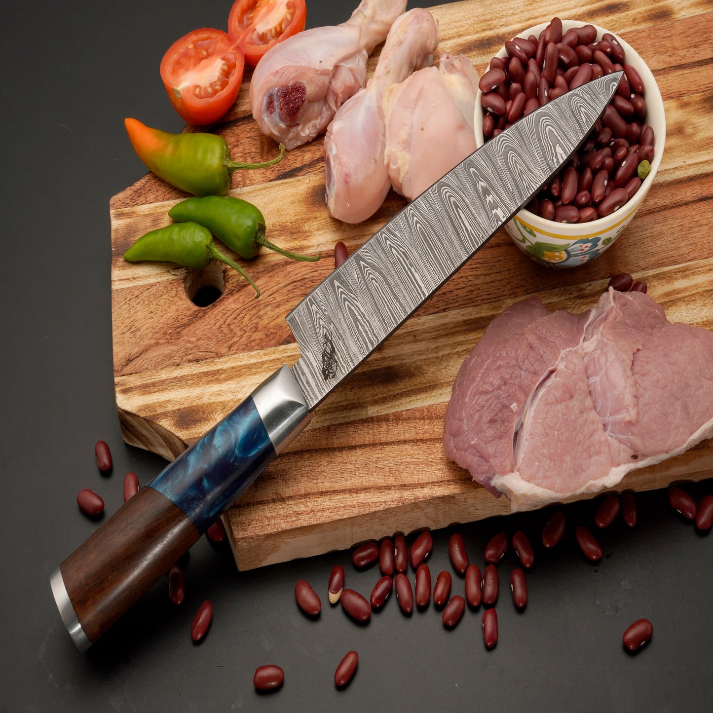 The Paria 6 Piece Damascus Chef Knife Set & Leather Roll