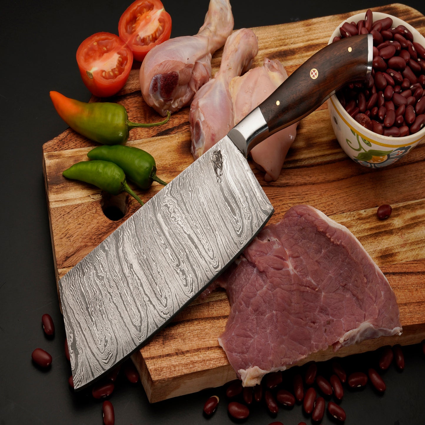 The Lavender 4 Piece Damascus Chef Knife Set & Leather Roll