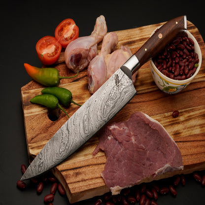 The Lavender 4 Piece Damascus Chef Knife Set & Leather Roll