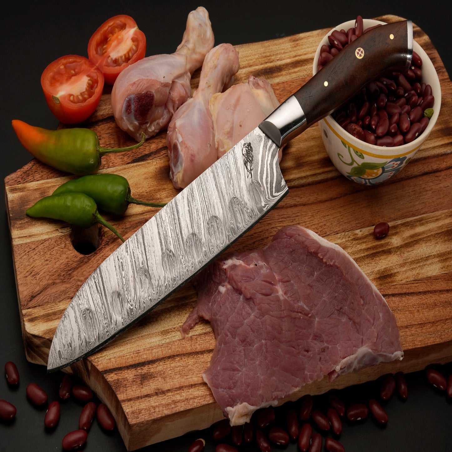 The Lavender 4 Piece Damascus Chef Knife Set & Leather Roll