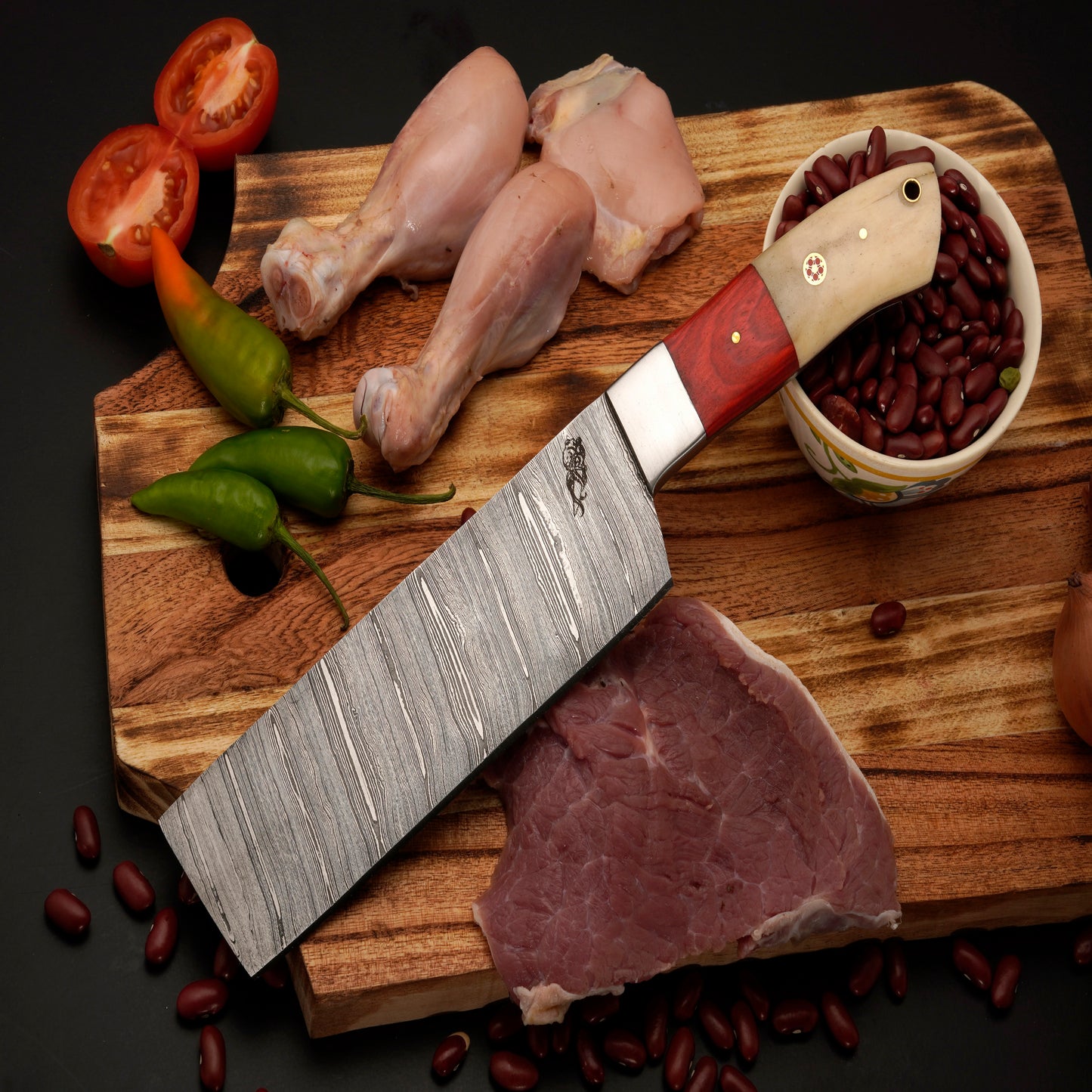The Gemma 5 Piece Damascus Chef Knife Set & Leather Roll