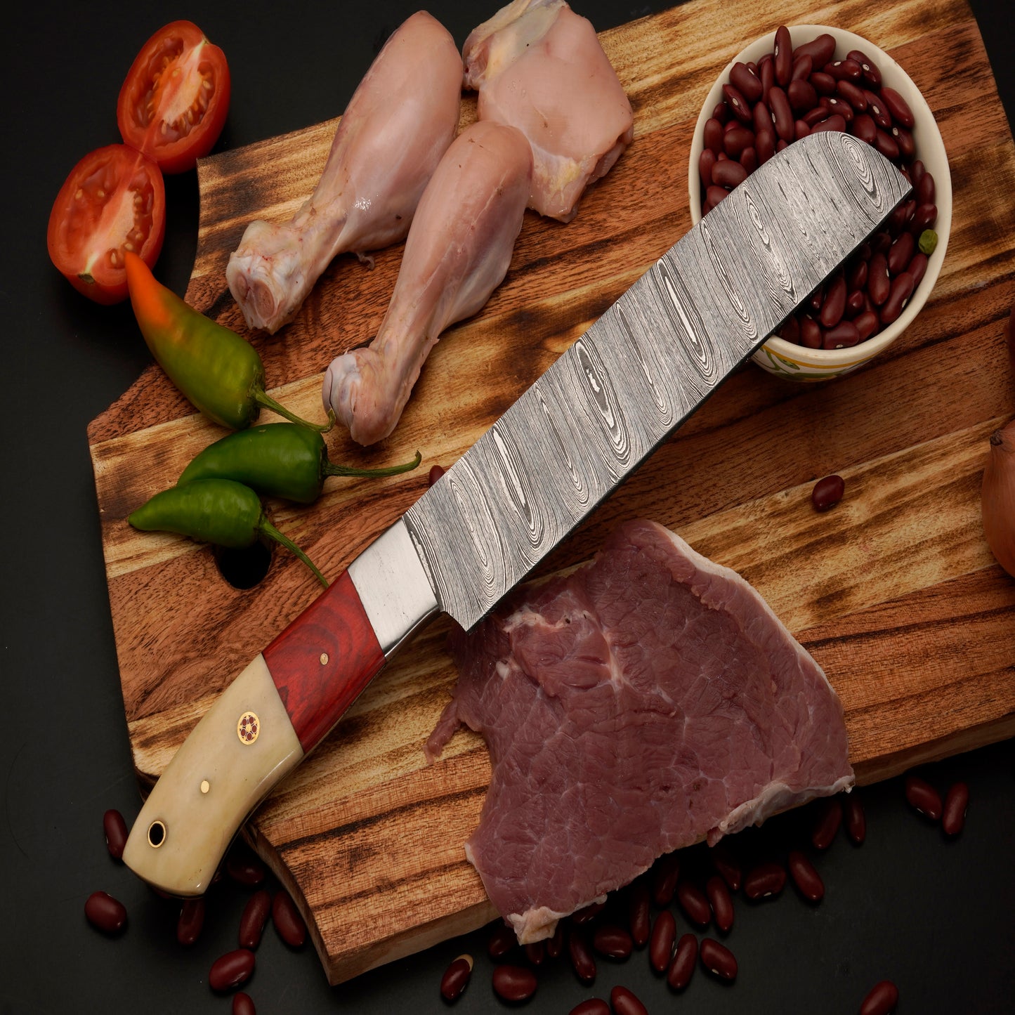 The Gemma 5 Piece Damascus Chef Knife Set & Leather Roll