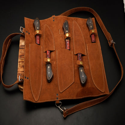 The Roma 5 Piece Damascus Chef Knife Set & Leather Roll